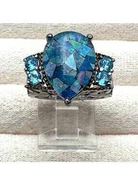 Chuck Clemency Opal Blue Topaz Sterling Silver Ring Size 7